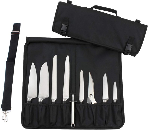 Messertasche 15 FäCher Schwarz Kochmesser Rolltasche Mit Tragegriff-image
