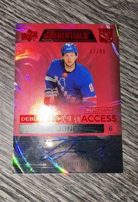 Zac Jones Rookie Auto /99 Red 2021-22 Upper Deck Credentials Debut Ticket Access
