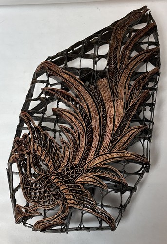 Vintage Copper Batik Tjap Chop Textile Stamp Peacock Rooster 13" Printing Block - Picture 9 of 13