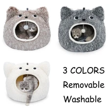 CATISM Cat Bed Soft Plush Removable Pillow Non-Slip Base Pet Dog Cave Nest 50/60