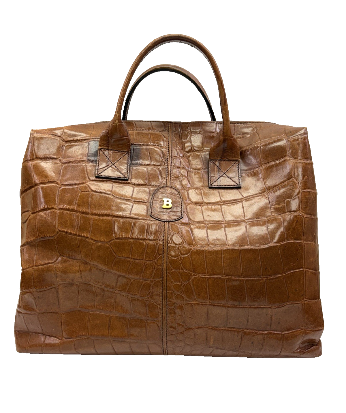 Authentic Bally Hand Bag Stamped Leather  Brown From JAPAN 0780