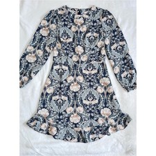 LOFT Floral Long‑Sleeve Blouse – Size 2, Blue & Beige Botanical Print