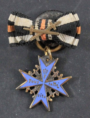 #ad WWI German Miniature Pour le Mérite “Blue Max” – Lapel Decoration Crossed Swords $395.00