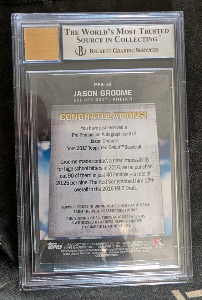2017 Topps Pro Debut Black Jason Groome 1/1 Auto BGS 9 PPAJG One Of One - Image 2 of 4