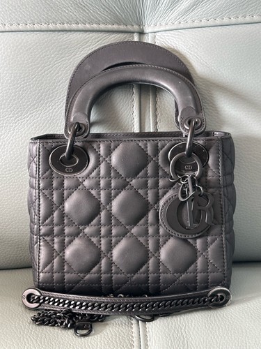 Authentic Dior Lady Dior Mini Black Cannage Leather Bag Black Hardware