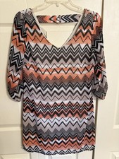 Lily Rose zigzag print 3/4 sleeve BoHo cut out back dress size Small