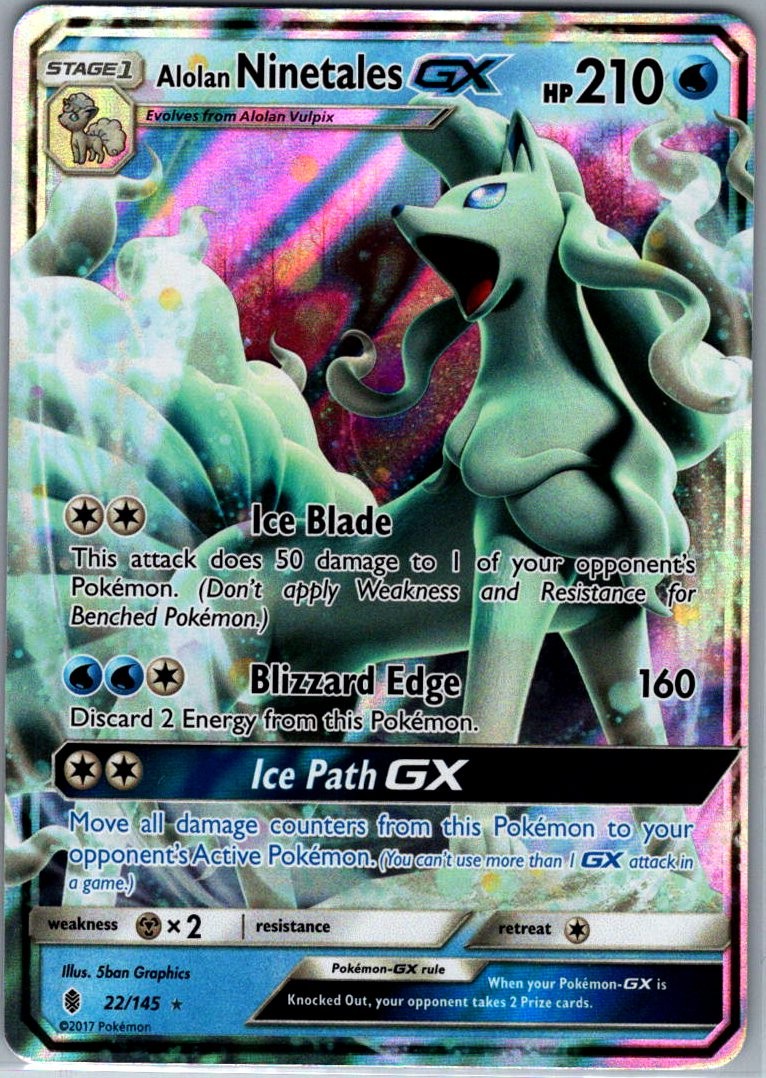 Pokemon Alolan Ninetales GX Holo Ultra Rare SM - Guardians Rising 22/145 NM