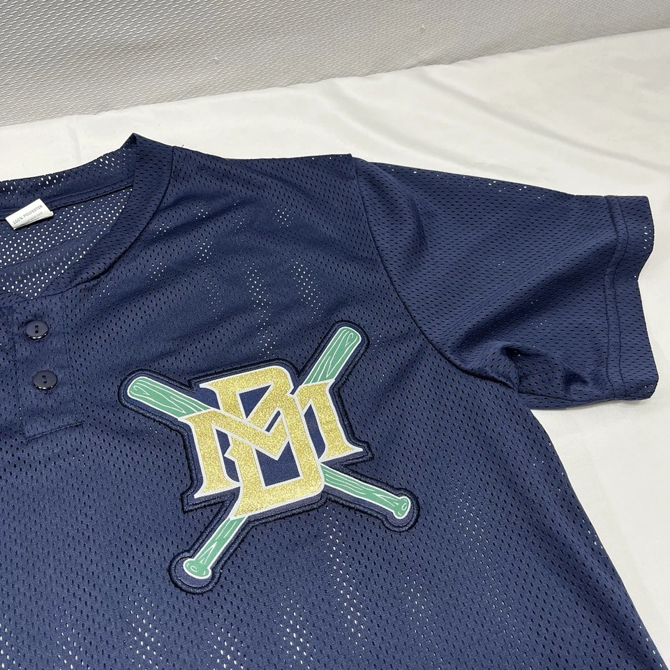 Camiseta de béisbol Milwaukee Brewers SS botón azul marino malla CBS News 58 promoción para hombre M Foto 3 de 4
