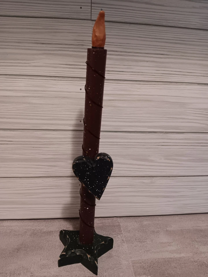 Set rustic primitive Handmade folk art Wooden Taper Candles Star Base 7" 9" 11"H - Image 4 of 4