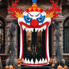 Halloween Clown Door Banner Carnival Theme Party Decoration  Creepy Clown Face