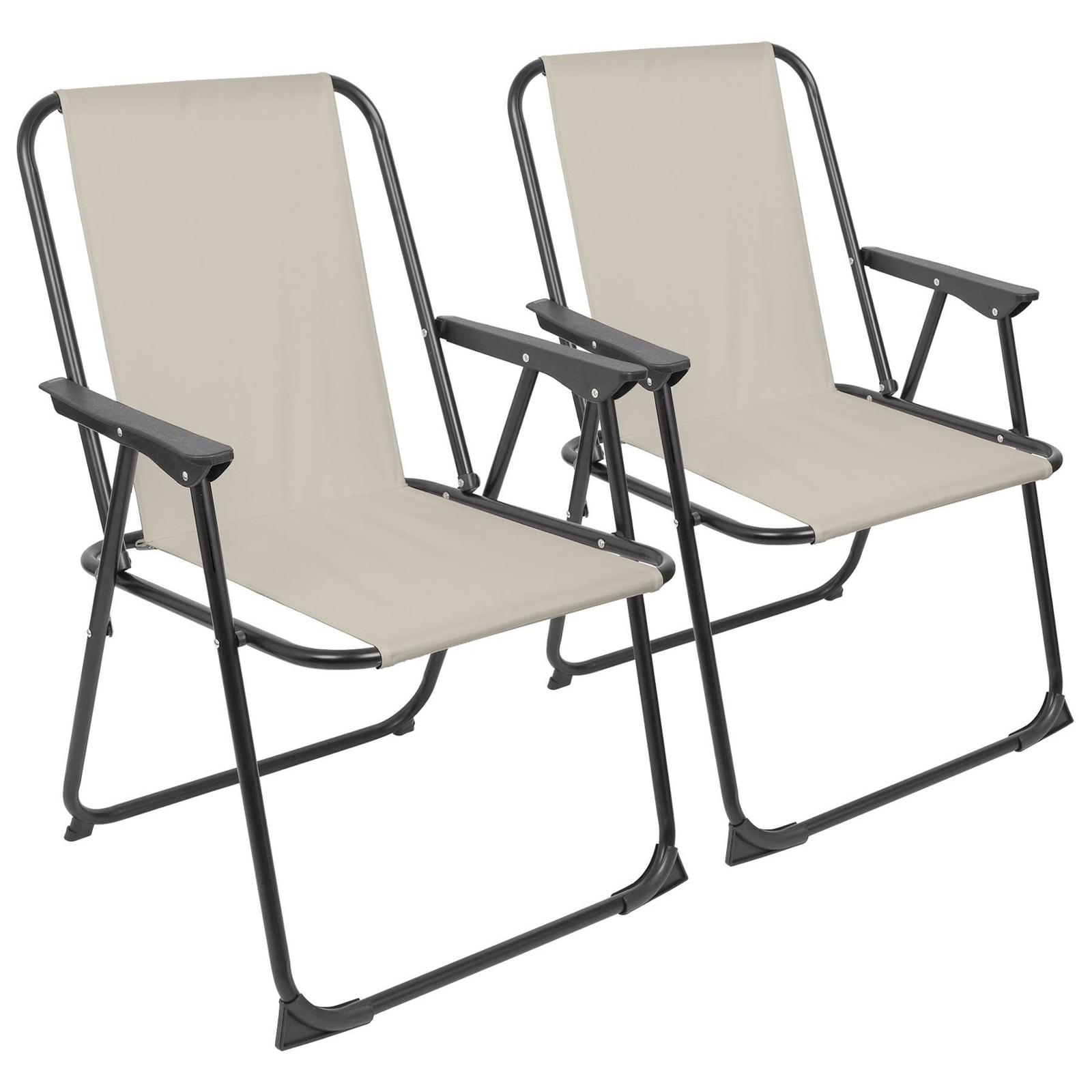 Folding Metal Beach Chairs - Matt Black/Beige - Pack of 2