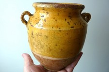 Adorable & ancien petit pot a graisse jaune vernissé
