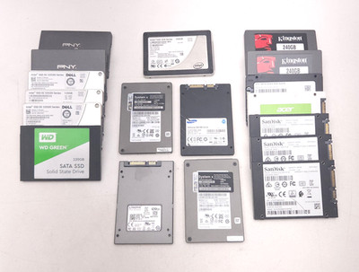 Lot of 18 120GB 160GB 240GB SATA SSDs, Kingston Intel WD SanDisk Samsung - Wiped