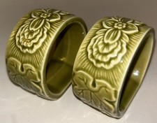 Ceramic Napkin Rings Set of 4 with Green Leaf & White Branch Design — listing 3