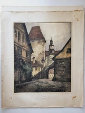 Vtg JOSEF EIDENBERGER Signed Original Etching "ROTHENBURG" (1938) 22x18 Unframed