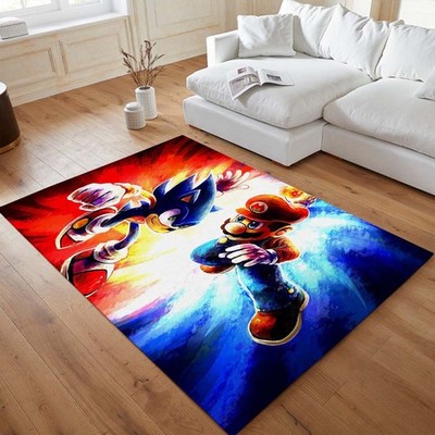 Mario and Sonic Video Game Area Rug Carpet Cartoon Living Room Bedroom Home