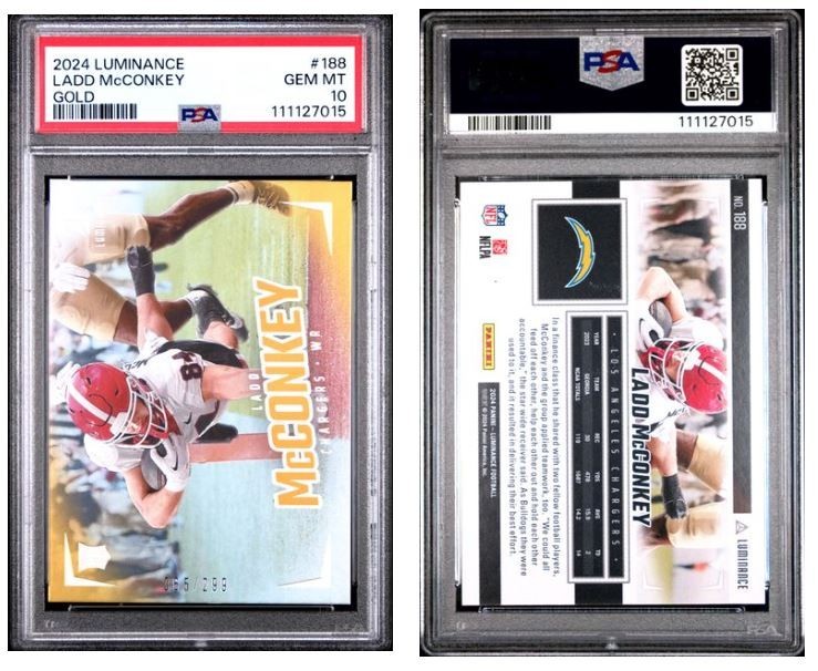 2024 Luminance Ladd McConkey /299 Gold #188 RC Chargers PSA 10 low pop