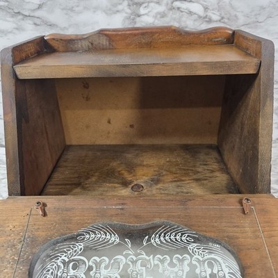 Vintage Wooden Bread Box 1984 with glass Insert Wooden Knob