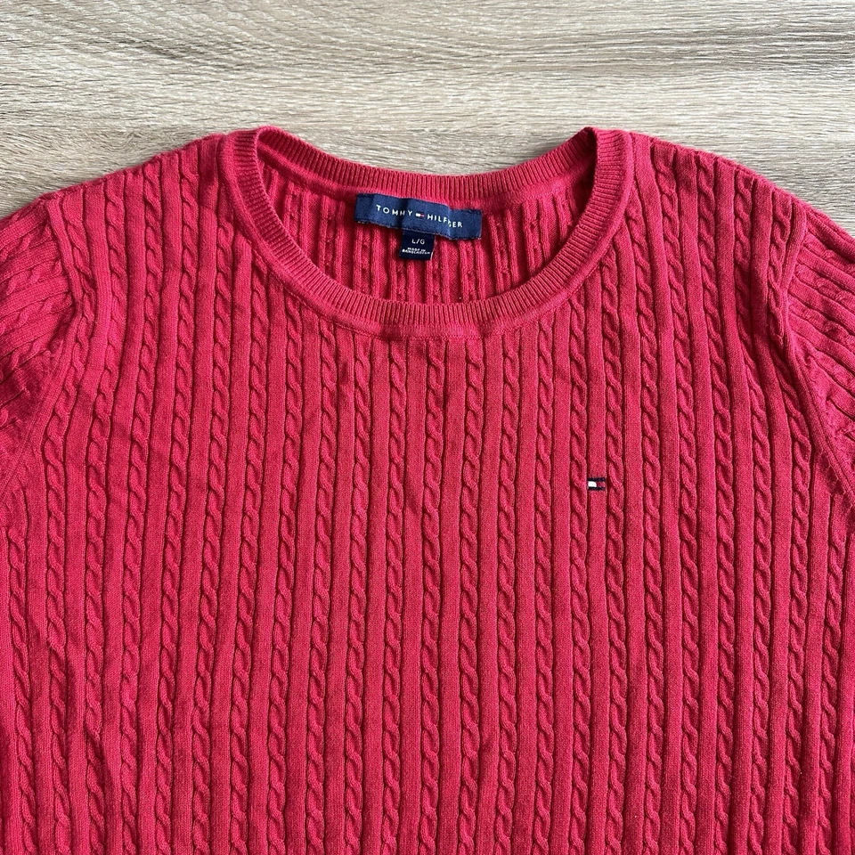 Suéter Tommy Hilfiger Manga Corta Tejido con Cable Rojo Niños Grande Foto 2 de 4