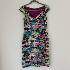 Adrianna Papell Dress Women's 10 Floral Pleated Bodycon Sheath Cap Sleeves Party