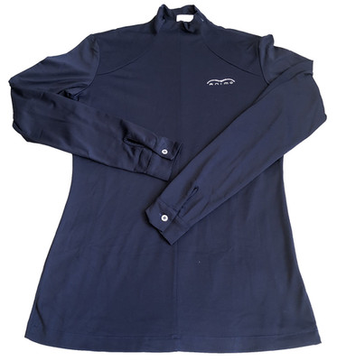 Women M Equestrian Show Shirt Long Sleeve Blue Animo Rhinestone Mock Neck Zip 40