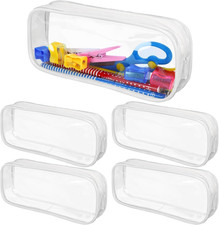5 Pack Clear PVC Zipper Pencil Pouch, Pen Pencil Case Makeup Pouch, Large Capaci