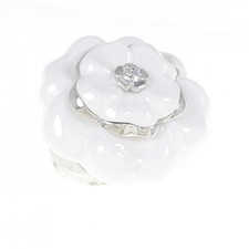Chanel Camelia Large 750 White Gold Ceramic Diamond Ring Women Silver One Size