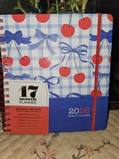 CREATIVE EXPERT 17 MONTH PLANNER.. BLUE GINGHAM BOWS&CHERRIES AUG '25-DEC'26🍒🍒
