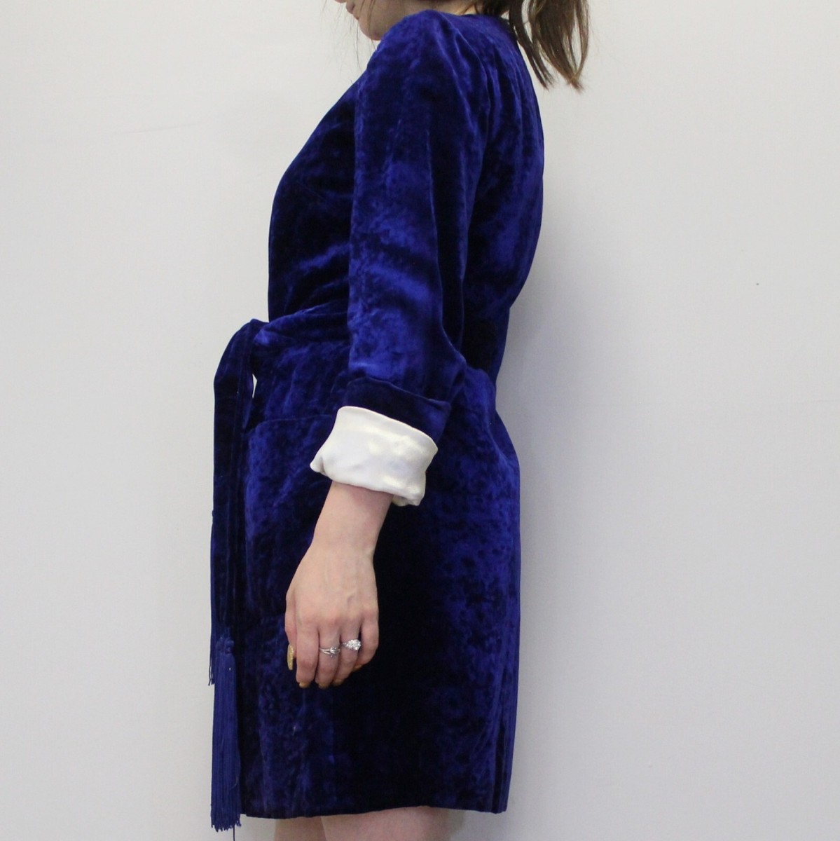blue velvet coat dress 1990s vintage sz medium safire Blue VELVEt coat by FauxyFurrVintage