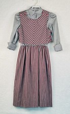 Vintage Jenni Sport Gray/Maroon Stripe Dress 5/6 Made USA Removable Overlay 4822