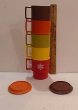 Tupperware Stackable Coffee Mugs Cups Harvest Colors Set Of 5 Vintage 1970's