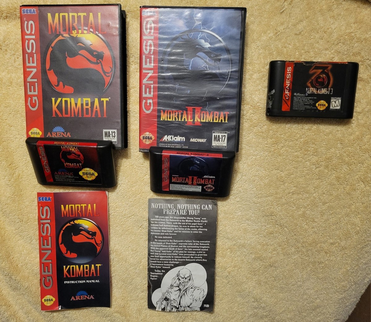 Mortal Kombat 1 2 3 I II III Sega Genesis Game Bundle Lot Trilogy