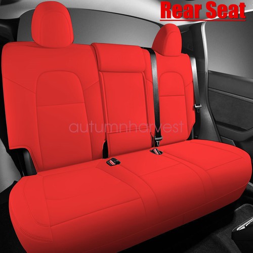 For 2020-2024 Tesla Model Y 5-Seat Cover Protector Cushion Set Faux Leather Red - Picture 6 of 13