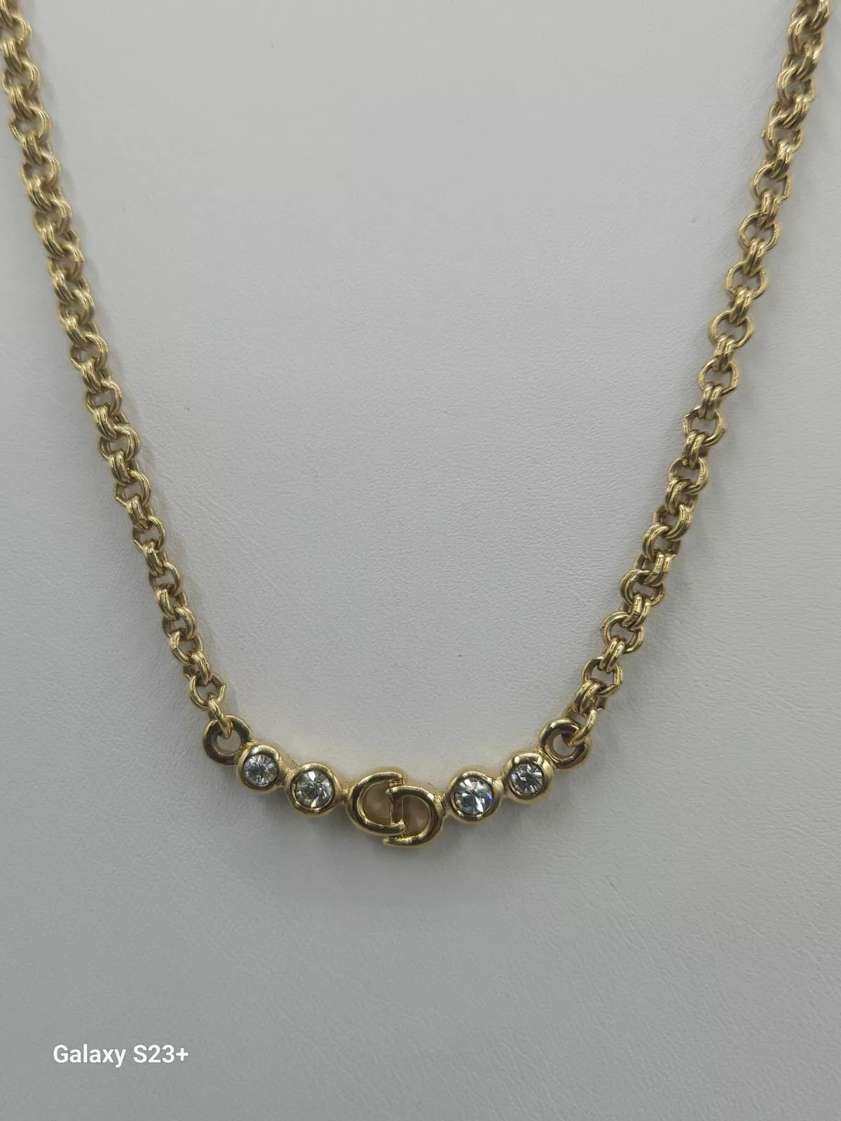 Collier pendentif vintage Christian Dior doré strass CD cadeau emballé Allemagne 