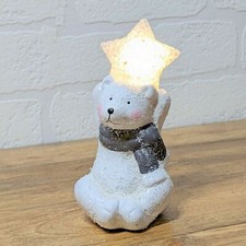 Christmas LED Polar Bear Light-Up Warm White Table Ornament Star On Head 18cm