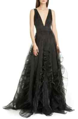 Flor Et.al Jane Black Ruffle Organza Ball Gown Size 2 $898