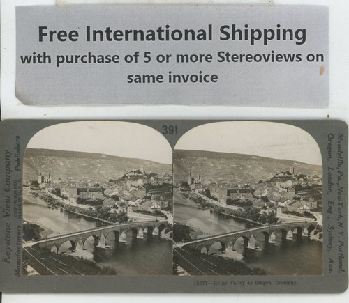 Bingen Germany Rhine Valley Keystone Stereoview - Foto 2 di 2