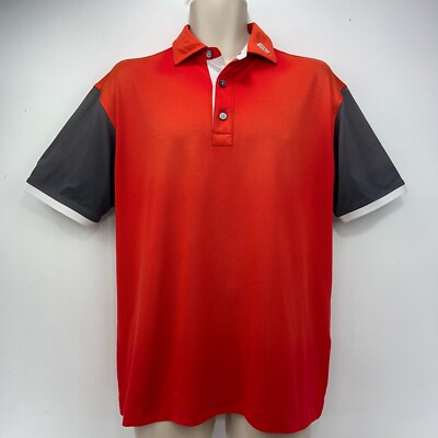 Footjoy Poloshirt Herren Größe Large Orange Grau Golf Sport Athletic Fit FJ