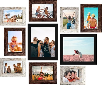 LUCKYLIFE Picture Frame Set 10-Pack, Gallery Wall Frame Collage with 8x10 5x7
