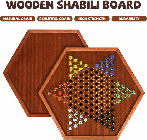 Luxurious Large 15-Inch Chinese Checkers Set - Premium Wooden Board & Marbles - Picture 2 of 6