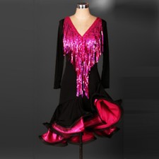 Latin Ballroom Dance Dress Modern Salsa Waltz Standard Long Dress F159 Hot pink