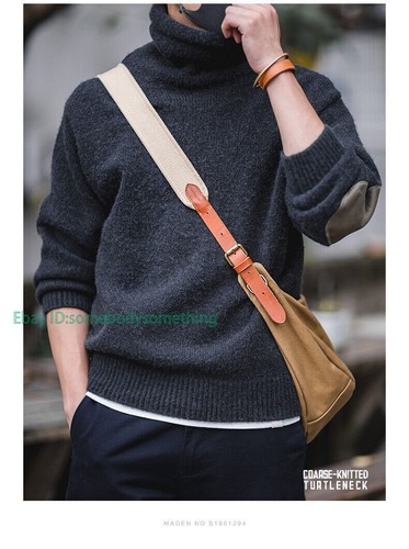 Suéter tejido grueso cuello de tortuga cachemira de color liso para hombre - Imagen 8 de 28