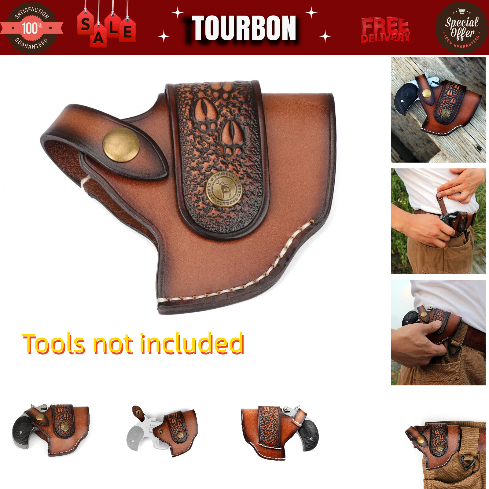 TOURBON Genuine Leather Pocket Handgun Holster Belt Revolver Storage Pistol Case