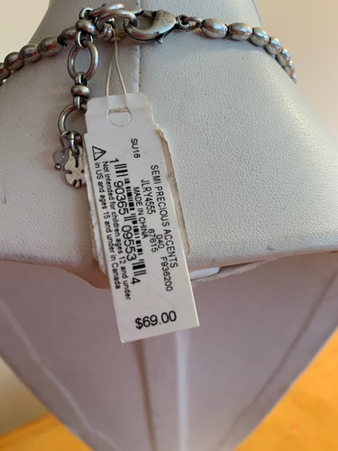 $69 LUCKY BRAND SILVER TONE MULTI STONE FEATHER DETAIL STATEMENT NECKLACE T12 - Picture 4 of 5