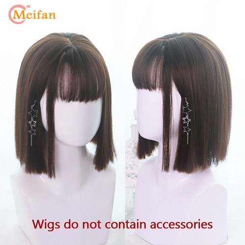 Pelucas de anime sintéticas cortas Bob color lolita Air Bangs naturales falsas negras azules - Imagen 36 de 46