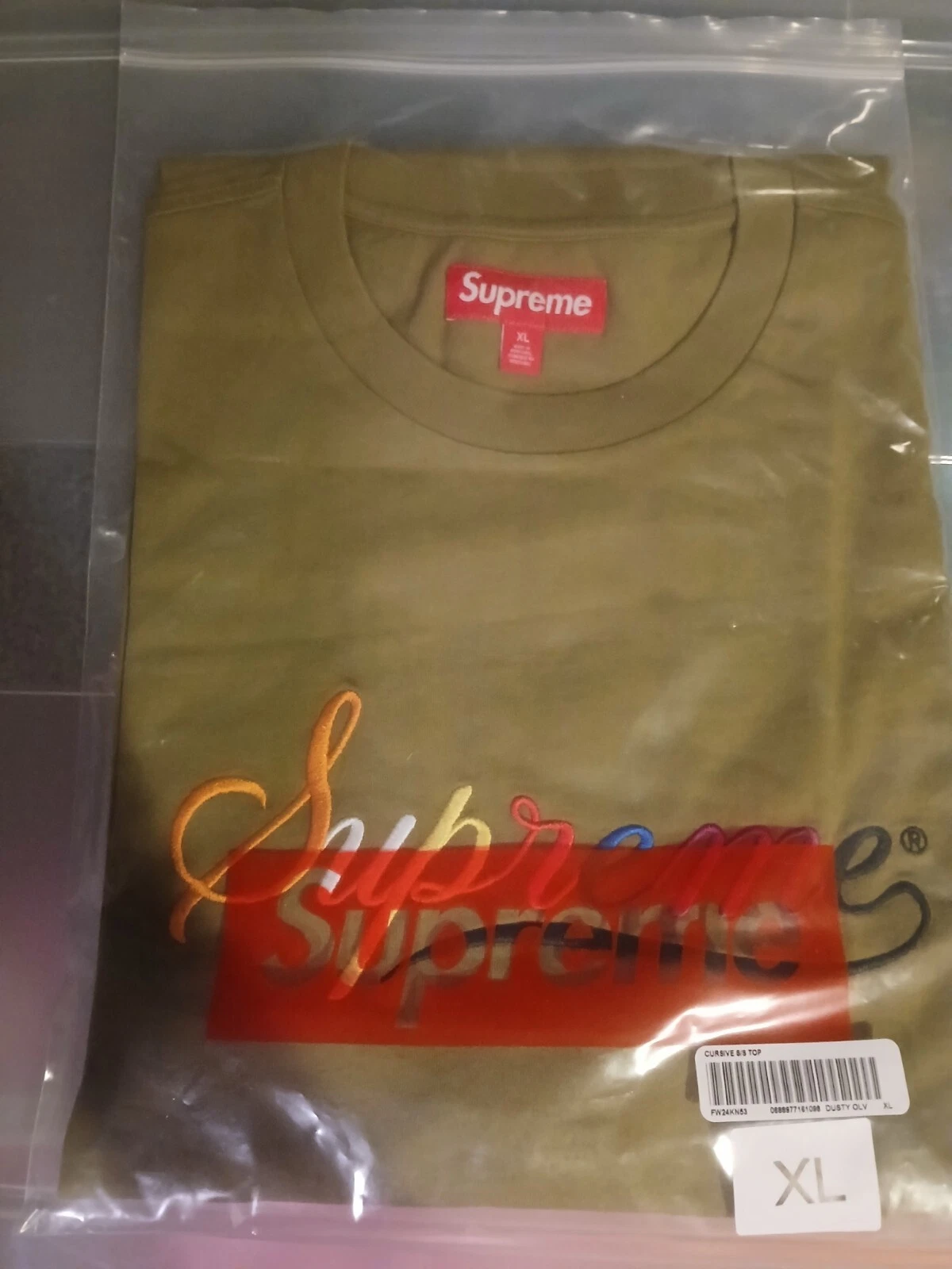 Tee shirt Supreme écriture brodée olive XL