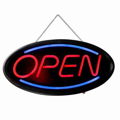 LED Oval Neon Open Sign Animated Motion Business Hour Light Board 18.9'' x 9.8''