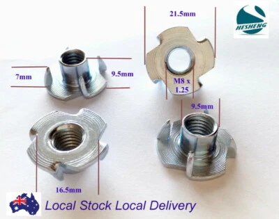 HESHENG Qty 30 M8 8mm Zinc Plated Steel 4 Prong T Nut Tee Blind Timber Wood Insert Nuts
