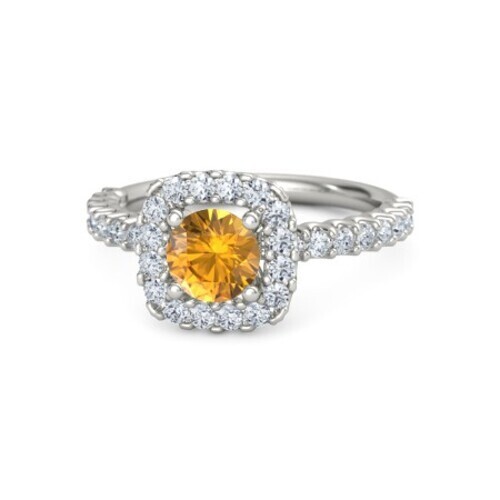 925 Sterling Silver Yellow Citrine & CZ Engagement Ring  