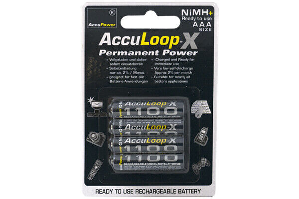 4-Pack AAA 1100 mAh NiMH  AccuLoop-X Rechargeable Low Discharge Batteries